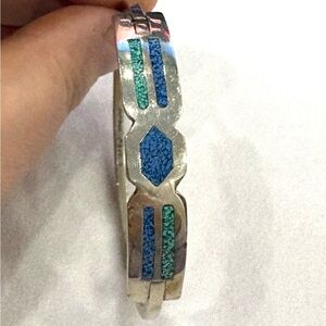 Silver Bracelet with Blue and Green Inlay